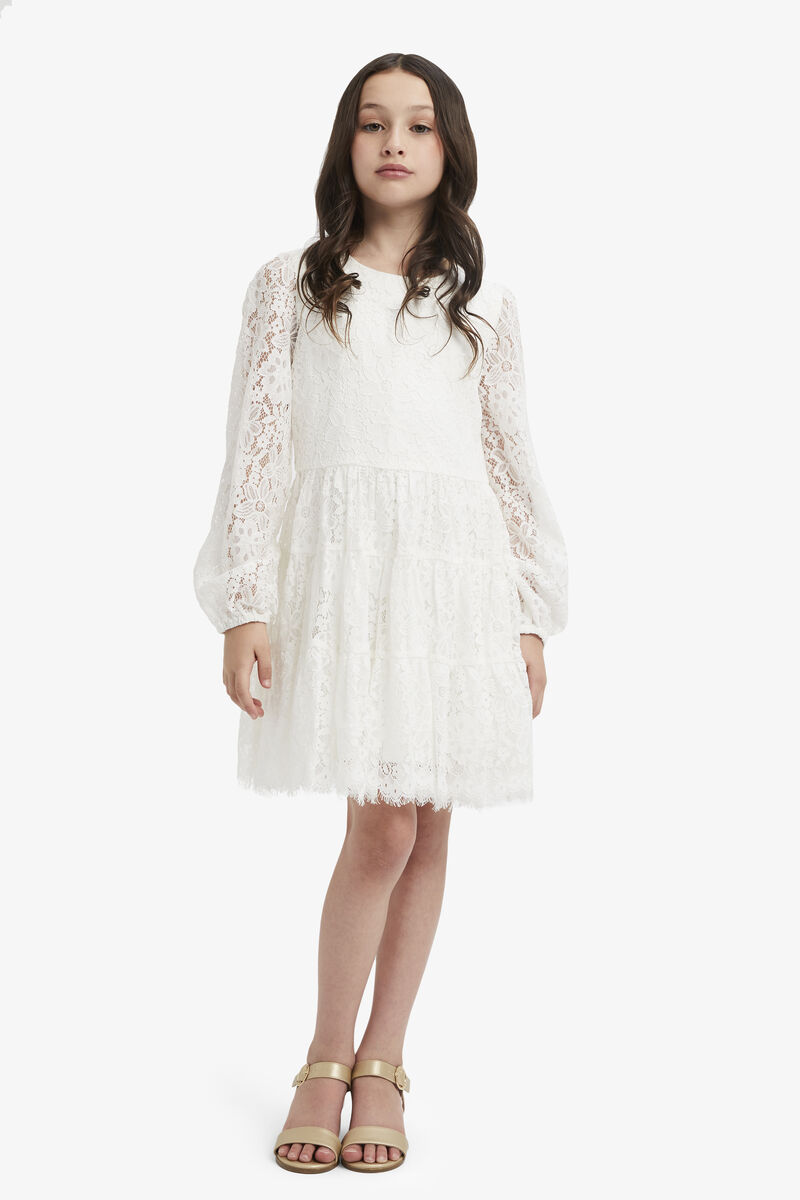 White Lace Bardot Ruffle Tiered Dress